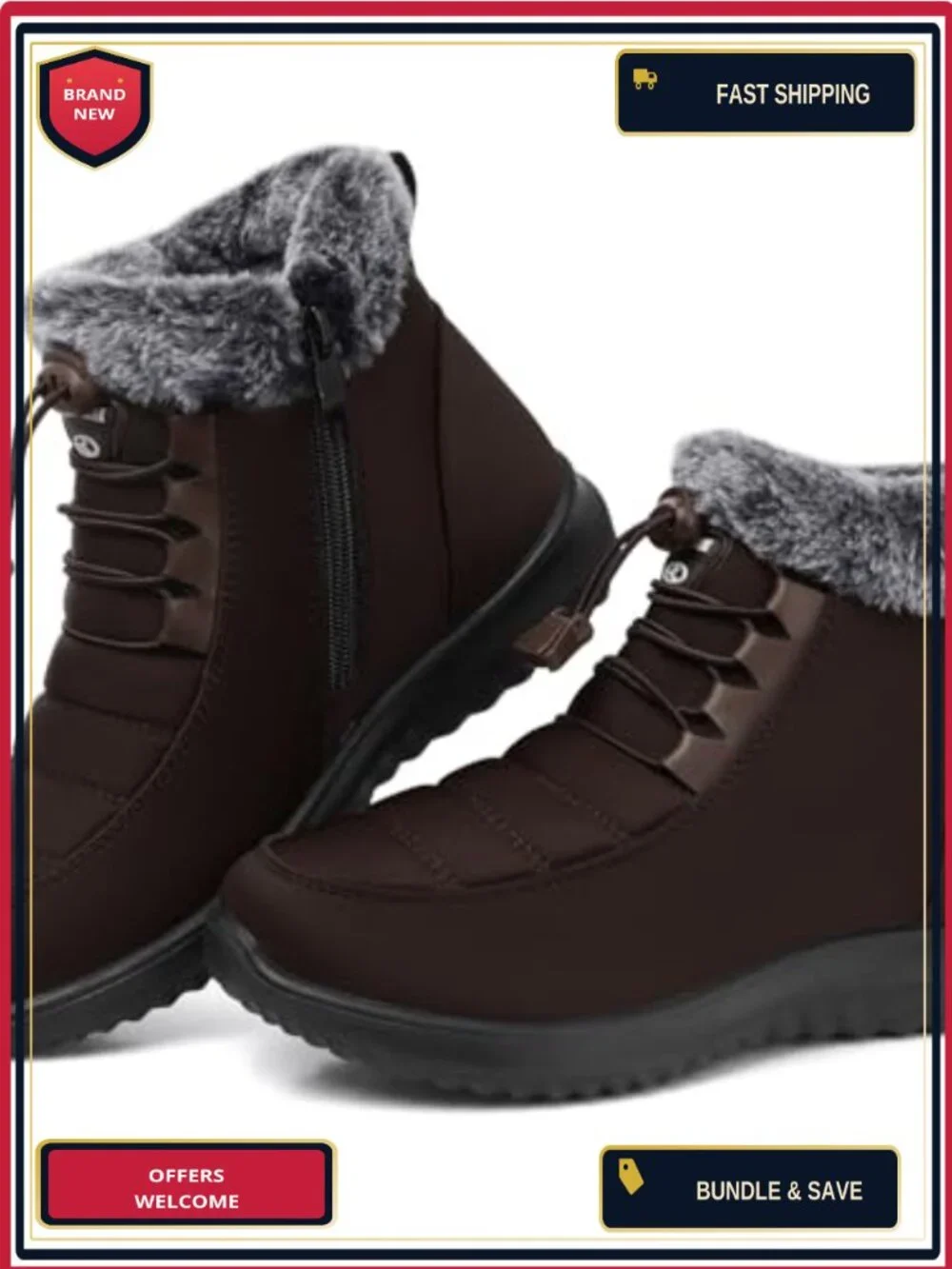 Women's Fur Lined Snow Boots Water Resistant Anti-slip Zipper Ankle Boots Winter
